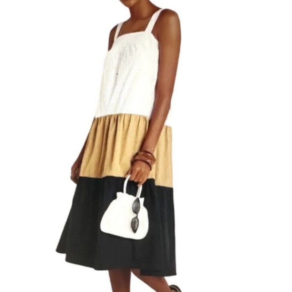 Anthropologie Maeve black, white and tan Midi dress